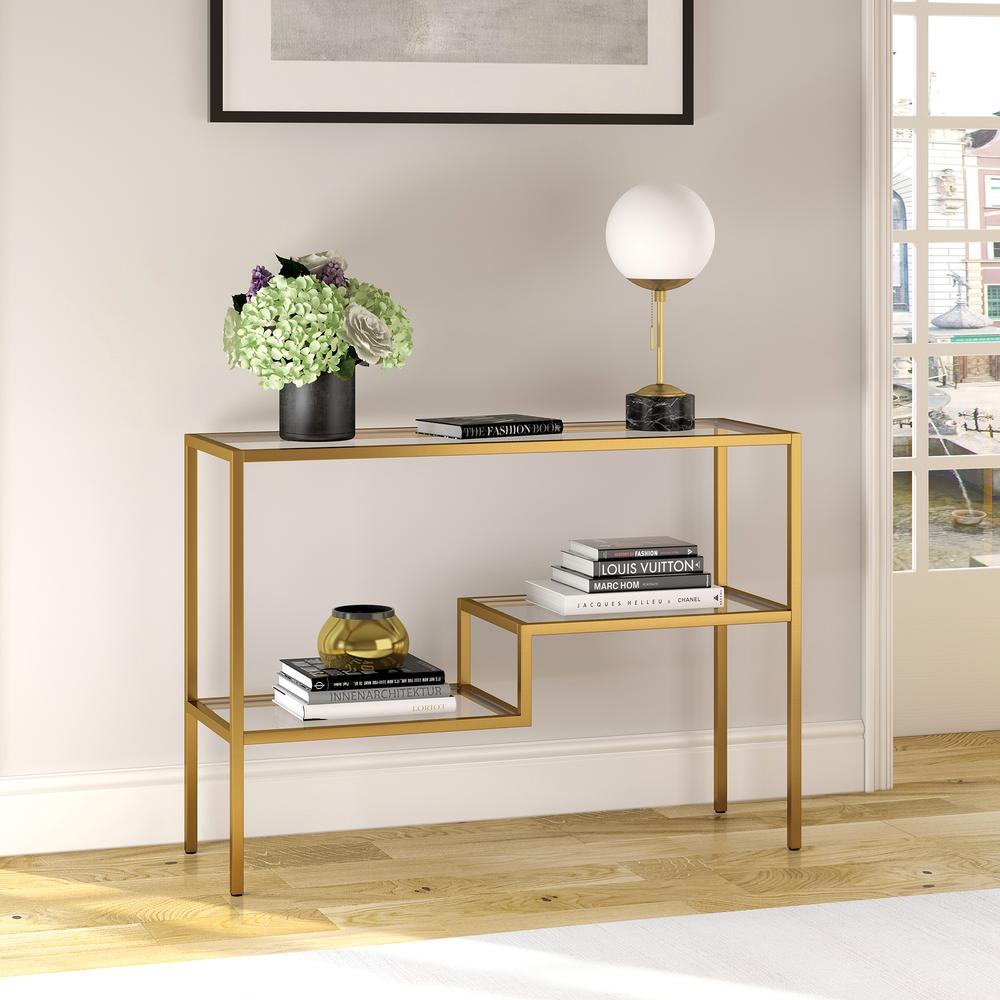 Lovett 42'' Wide Rectangular Console Table in Brass. Picture 2