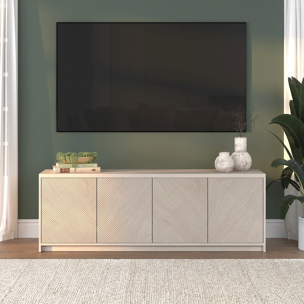 Renad Rectangular TV Stand for TV's up to 78" in Alder White. Picture 3