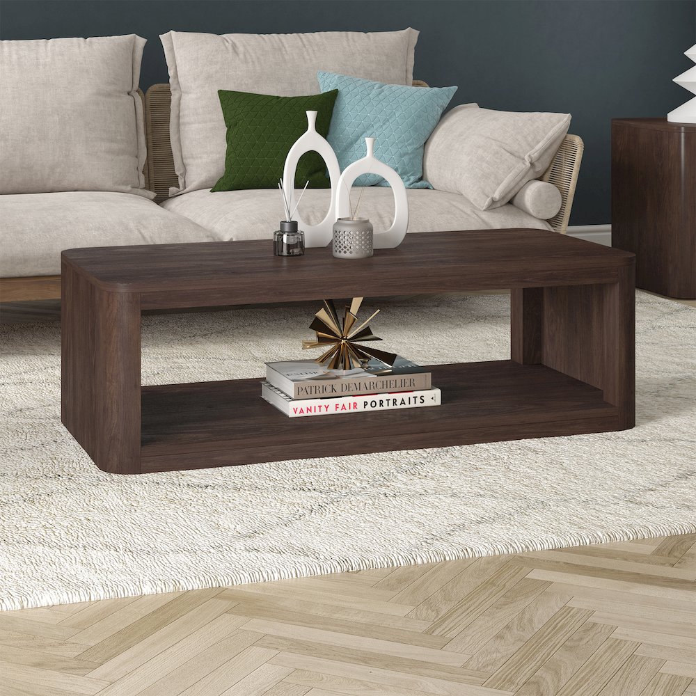 Kellan 47" Wide Rectangular Coffee Table in Alder Brown. Picture 4