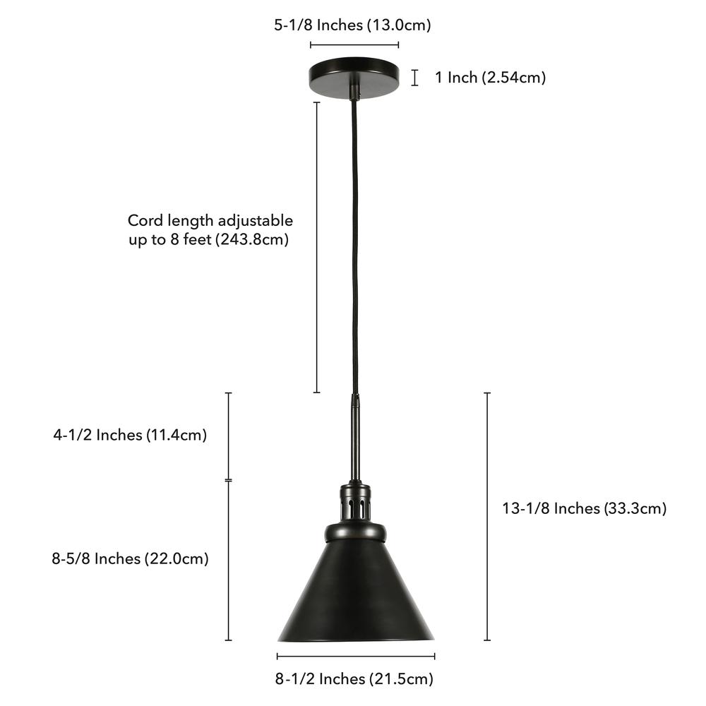 Zeno 8.5" Wide Pendant with Metal Shade in Blackened Steel/Blackened Bronze. Picture 5