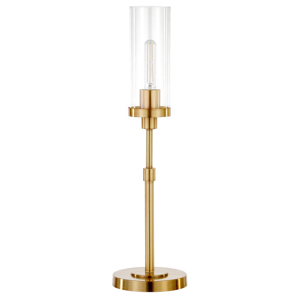 Frieda 26.68" Tall Table Lamp with Glass Shade in Brass/Clear. Picture 1