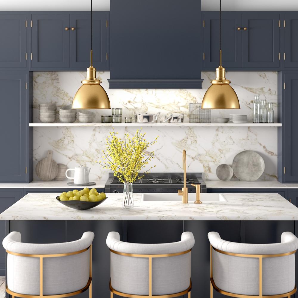 Madison 12" Wide Pendant with Metal Shade in Brass/Brass. Picture 4