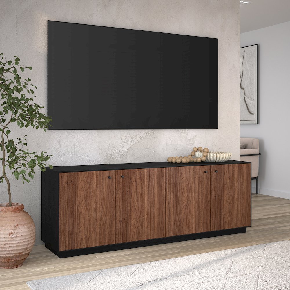 Lillian Rectangular TV Stand for TV's up to 75" in Black Grain/Satin Walnut. Picture 5