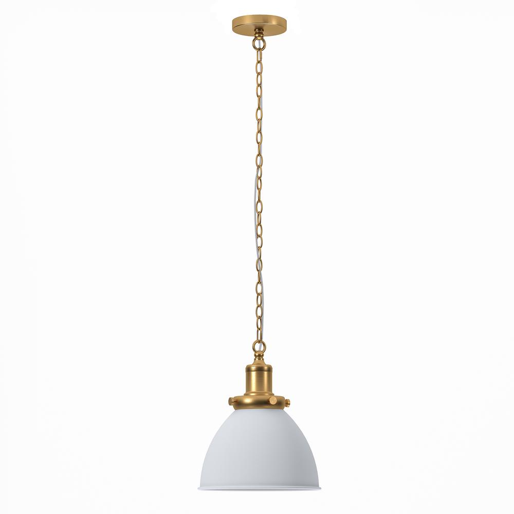 Elodie 12" Wide Pendant with Metal Shade in Matte White/Brass/Matte White. Picture 1