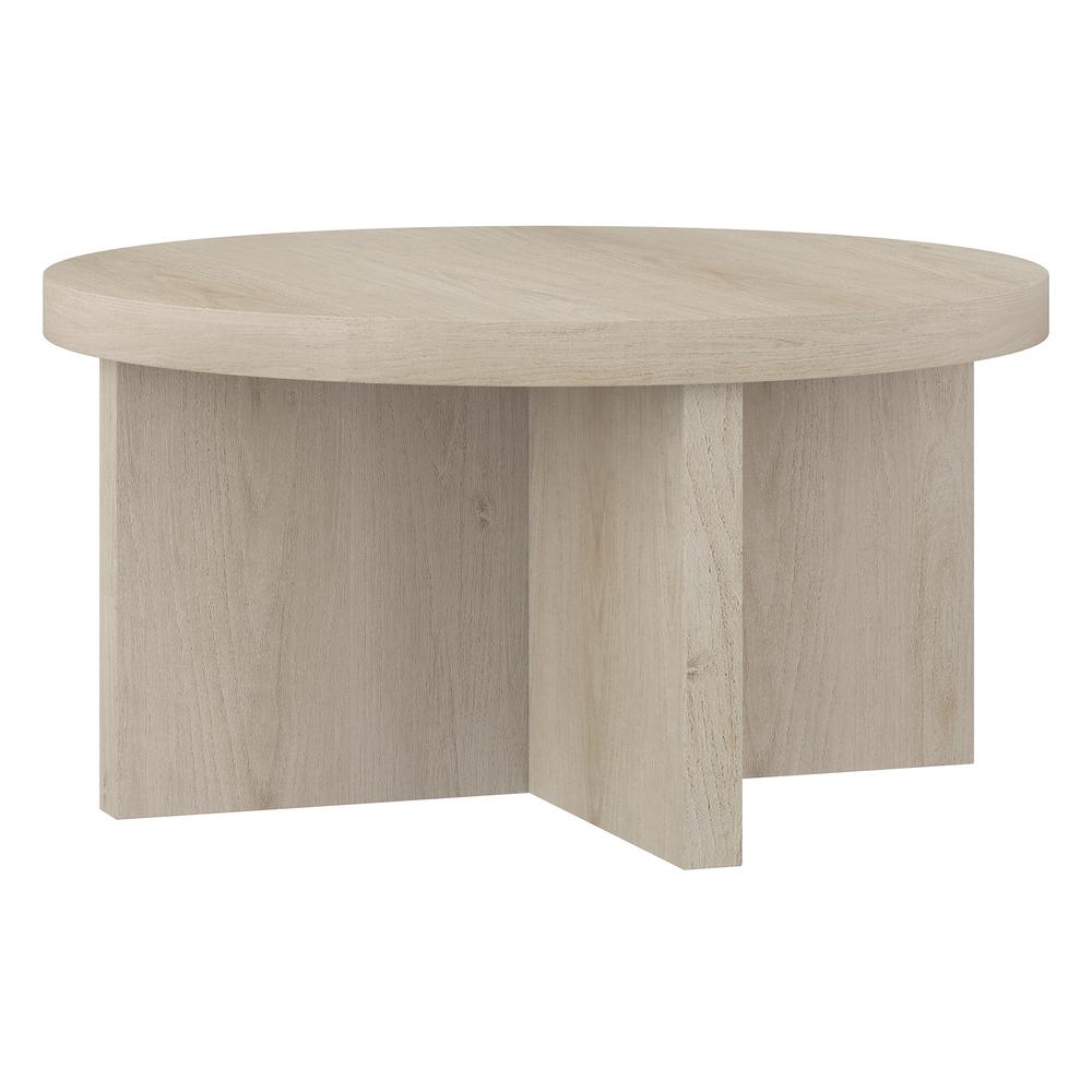 Elna 33" Wide Round Coffee Table in Alder White. Picture 1