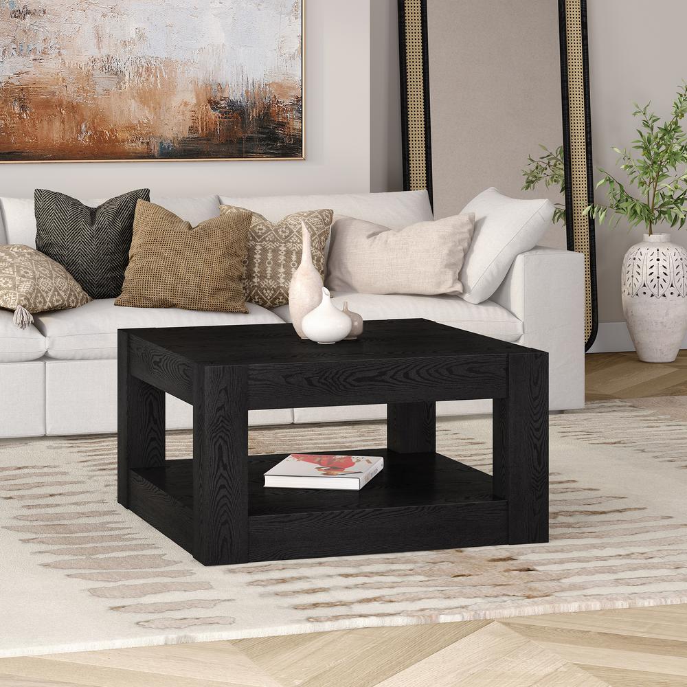 Hughes 32" Wide Square Coffee Table in Black Grain. Picture 4