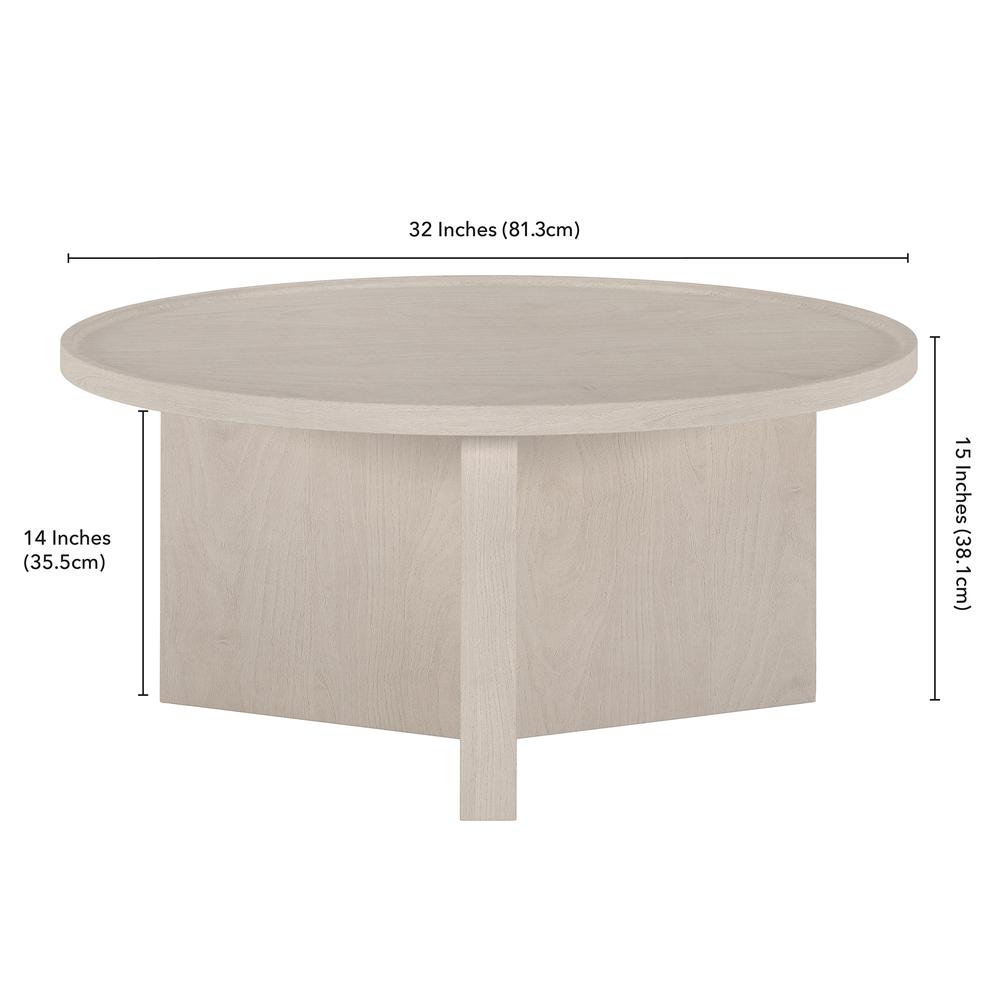 Gunnar 32" Wide Round Coffee Table in Alder White. Picture 5