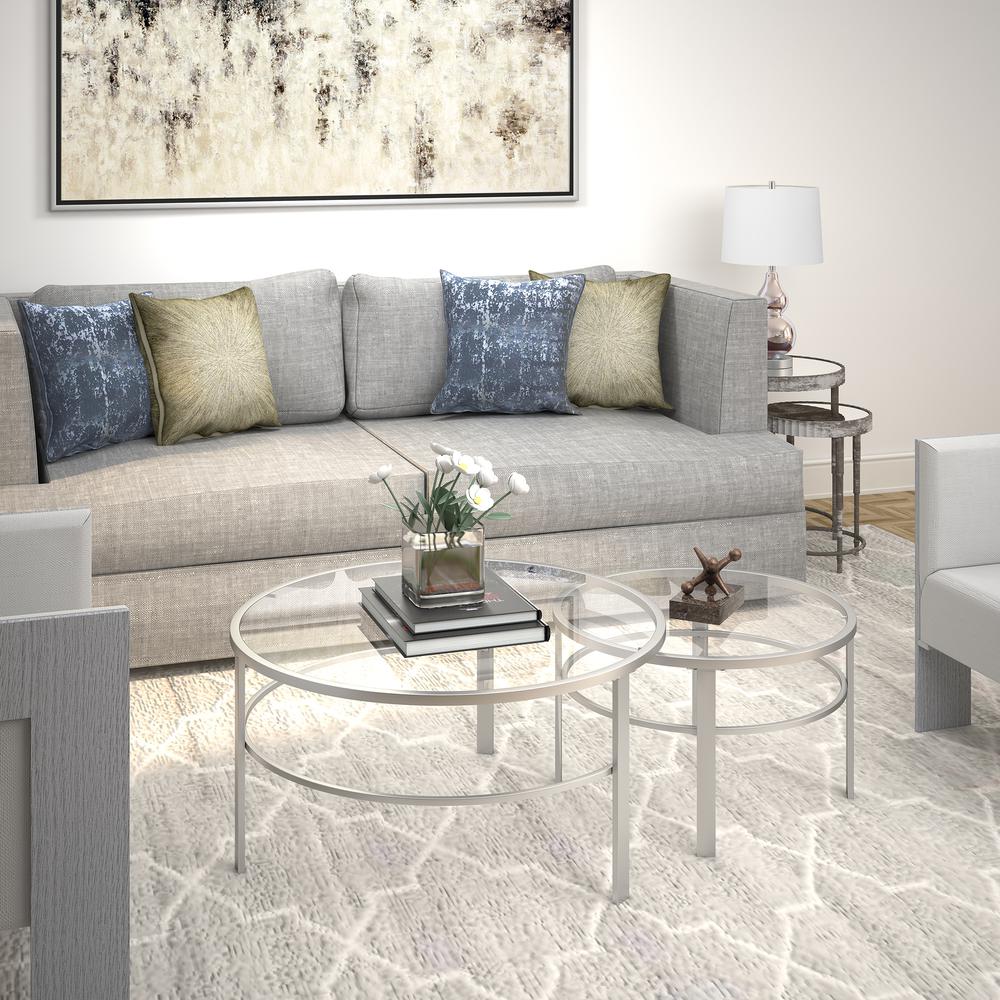 Gaia Round Nested Coffee Table in Satin Nickel. Picture 4