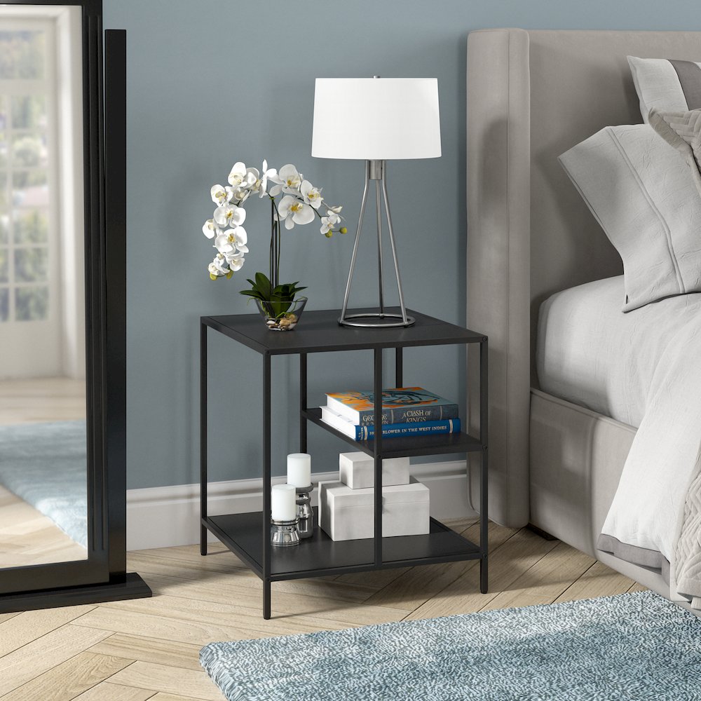 20" Modern Square End/Side Table, Nightstand with Staggered Open Display Shelves. Picture 7