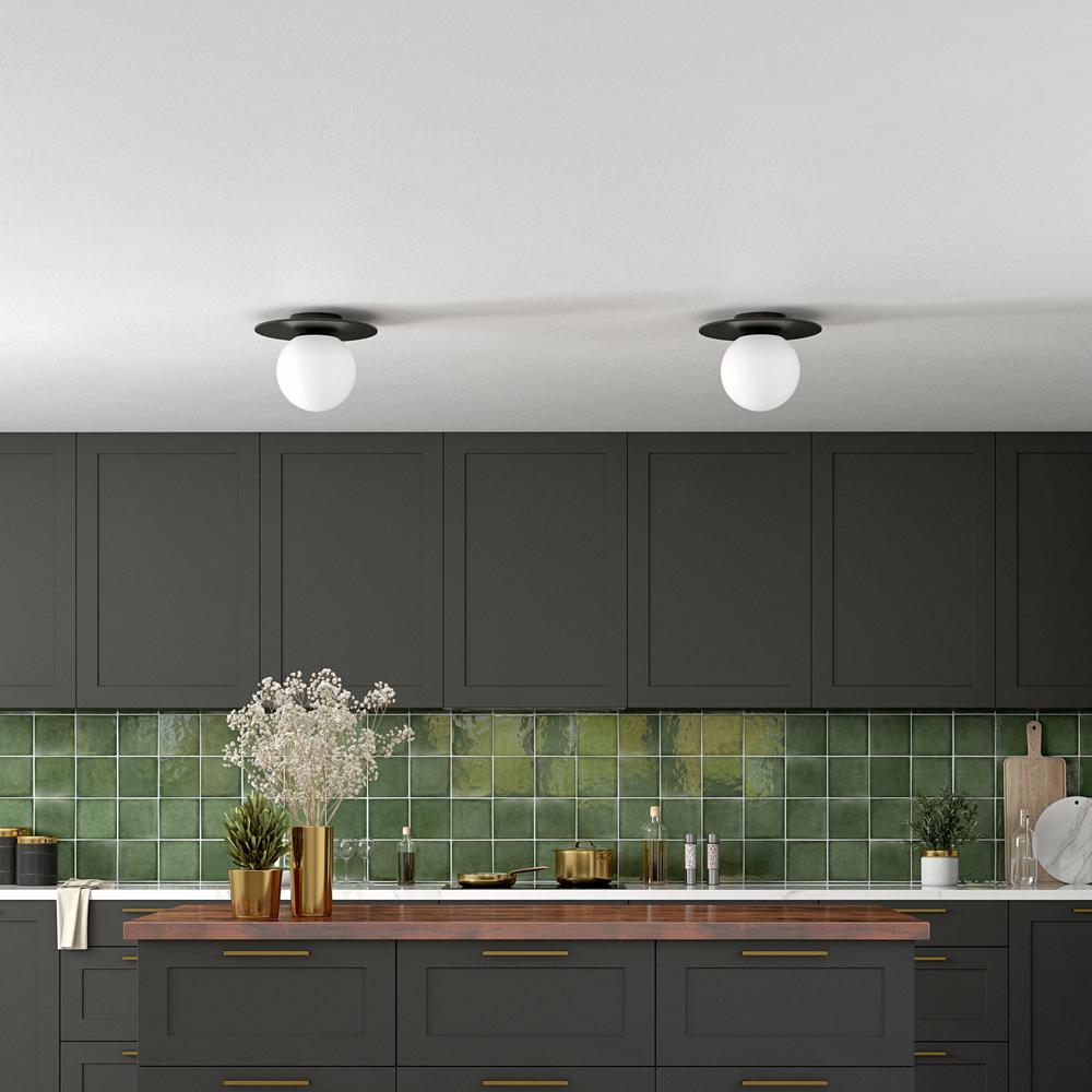 Amma 12" Wide Flush Mount with Glass Shade in Blackened Bronze/White. Picture 4