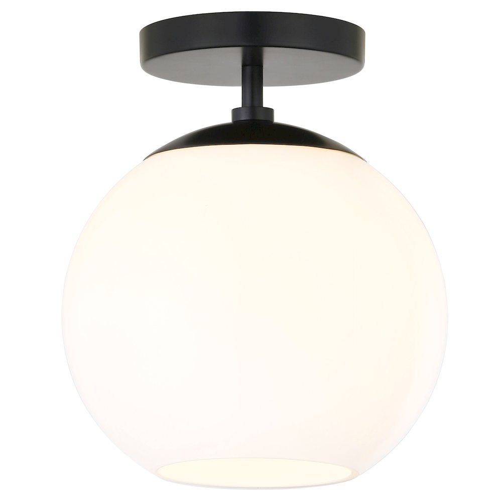 9" Semi-Flush Mount Ceiling Light Fixture with White Glass Shade, Flat Black. Picture 3