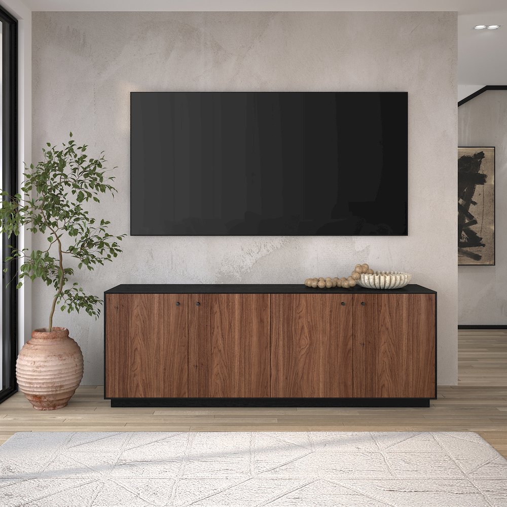 Lillian Rectangular TV Stand for TV's up to 75" in Black Grain/Satin Walnut. Picture 4