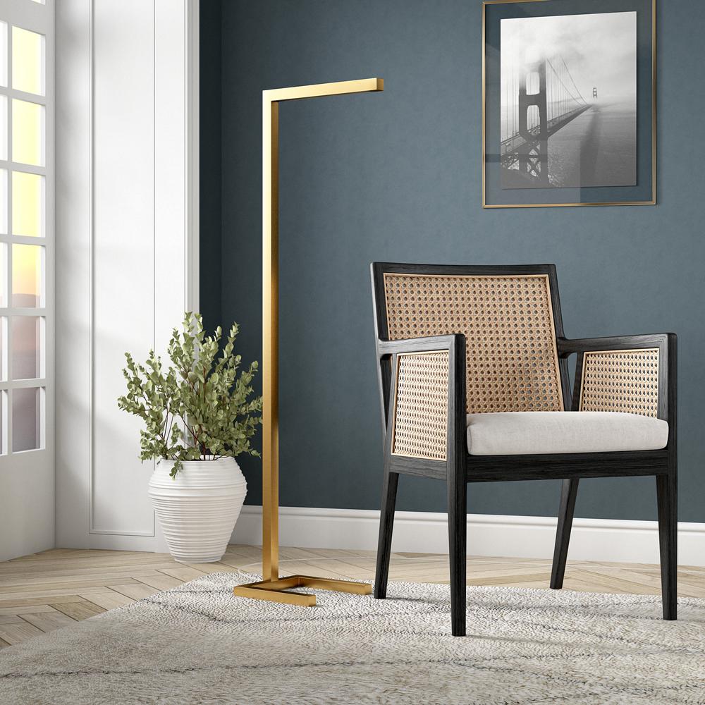 Malin 52" Tall Integrated LED Floor Lamp with Metal Shade in Brass. Picture 4
