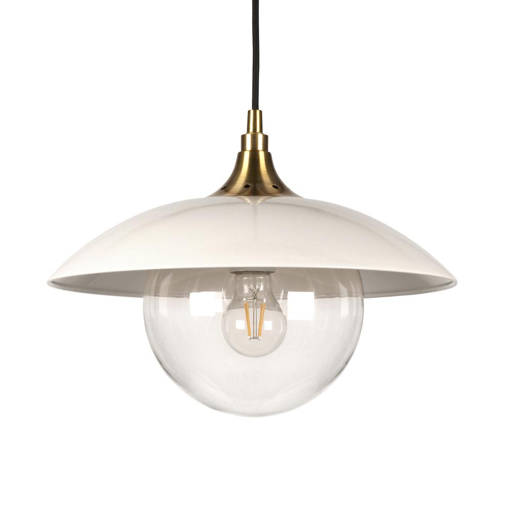 Alvia 14.5" Wide Pendant with Metal/Glass Shade in Pearled White/Brass/Pearled White. Picture 1