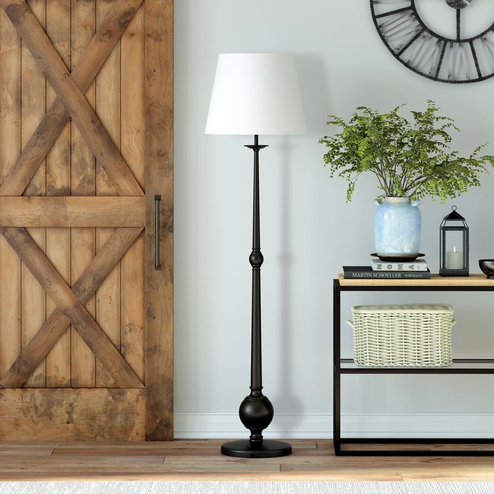 Wilmer 68" Tall Floor Lamp with Fabric Shade in Blackened Bronze/White. Picture 2