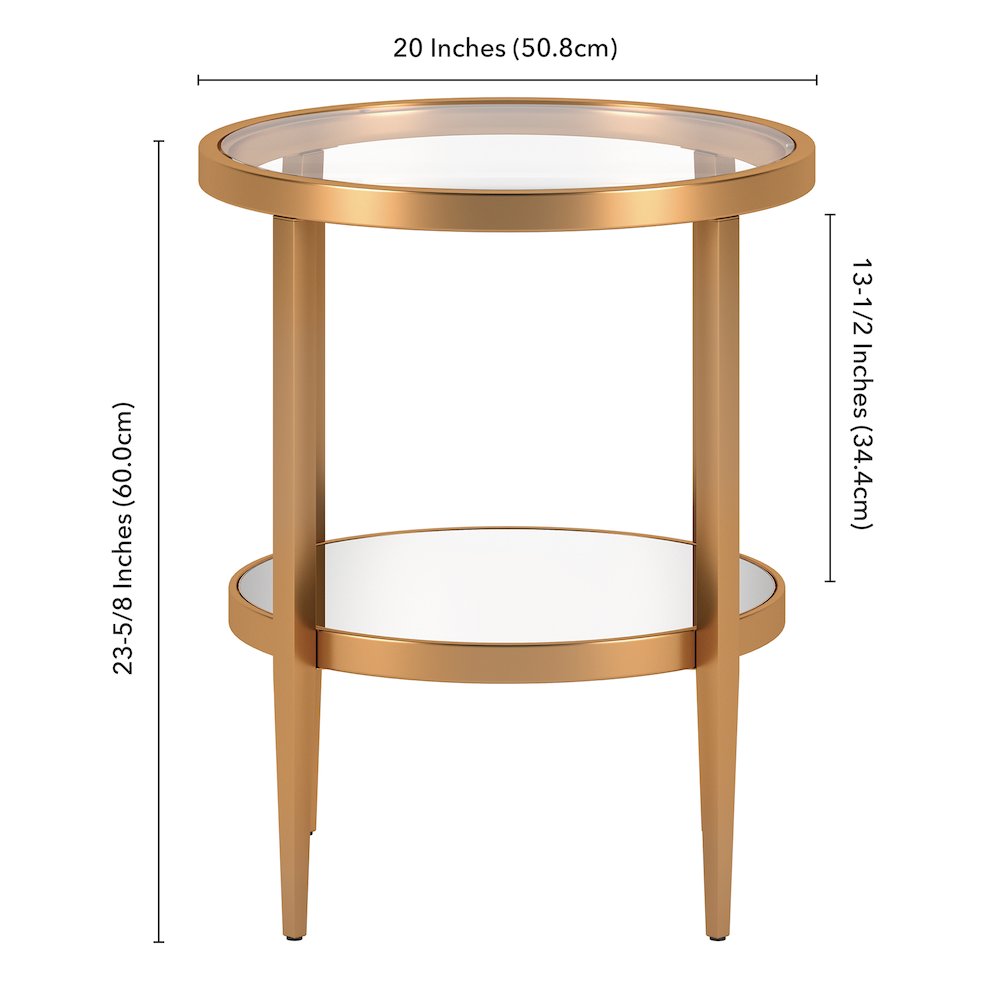 20" Modern Round End Table, Side Table, Nightstand with Open Shelf, Antique Gold. Picture 10
