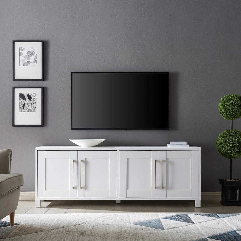 Chabot Rectangular TV Stand for TV's up to 80" in White. Picture 4