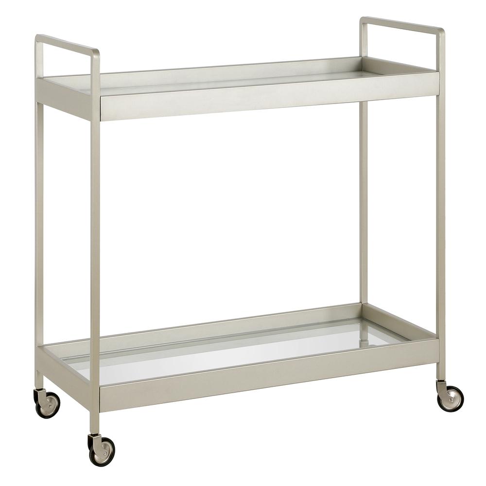 Cooper 33'' Wide Rectangular Bar Cart in Satin Nickel. Picture 1