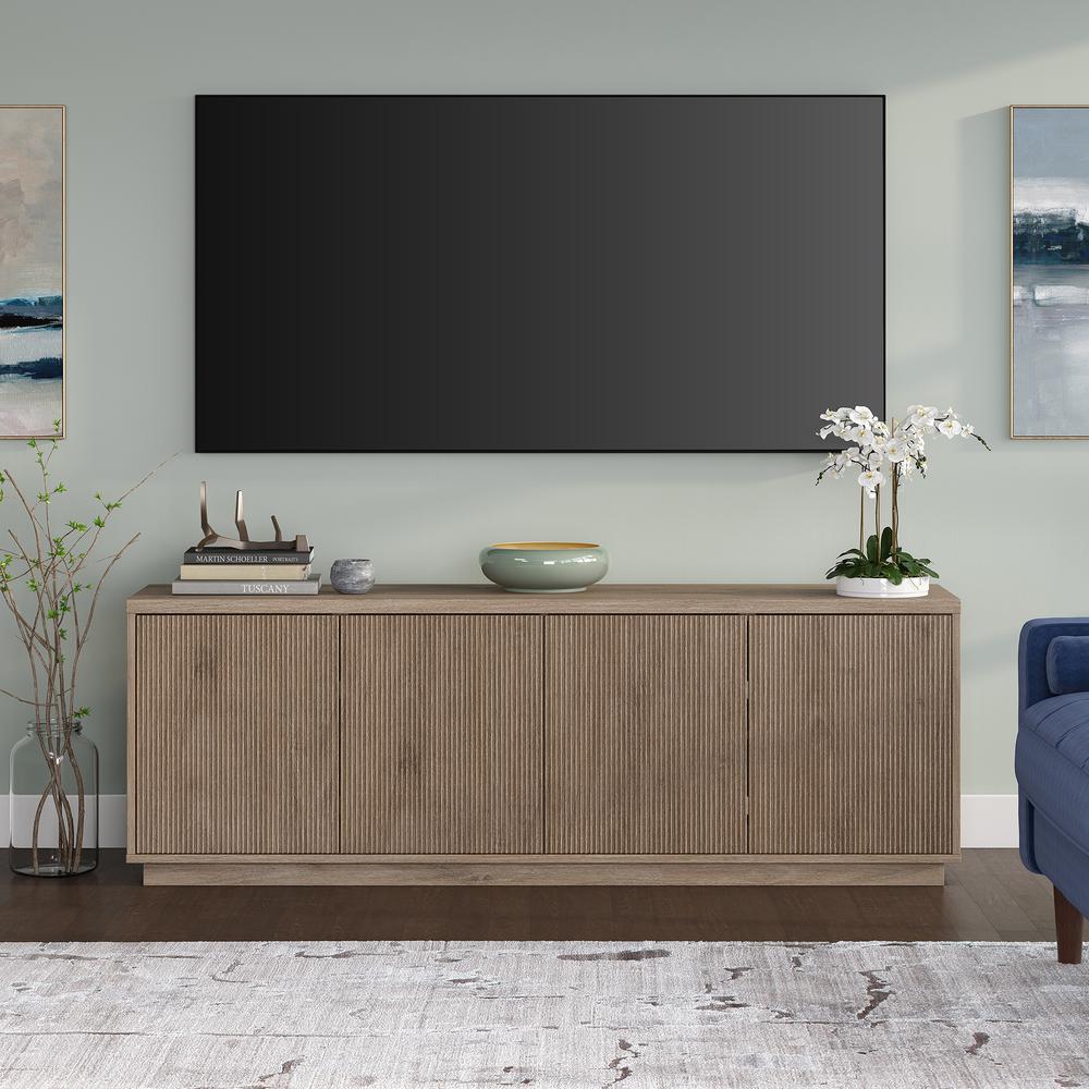 Hanson Rectangular TV Stand for TV's up to 75" in Antiqued Gray Oak. Picture 2