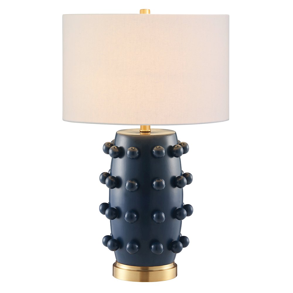 Farrington 26" Tall Ceramic Table Lamp with Fabric Shade in Matte Navy/White. Picture 2