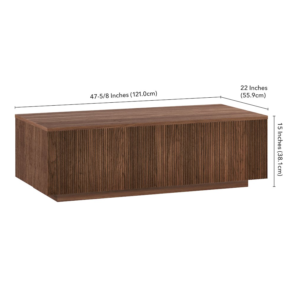 Reyes 48" Wide Rectangular Coffee Table in Satin Walnut. Picture 5