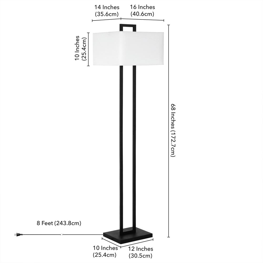Adair 68" Tall Floor Lamp with Fabric Shade in Blackened Bronze/White. Picture 4