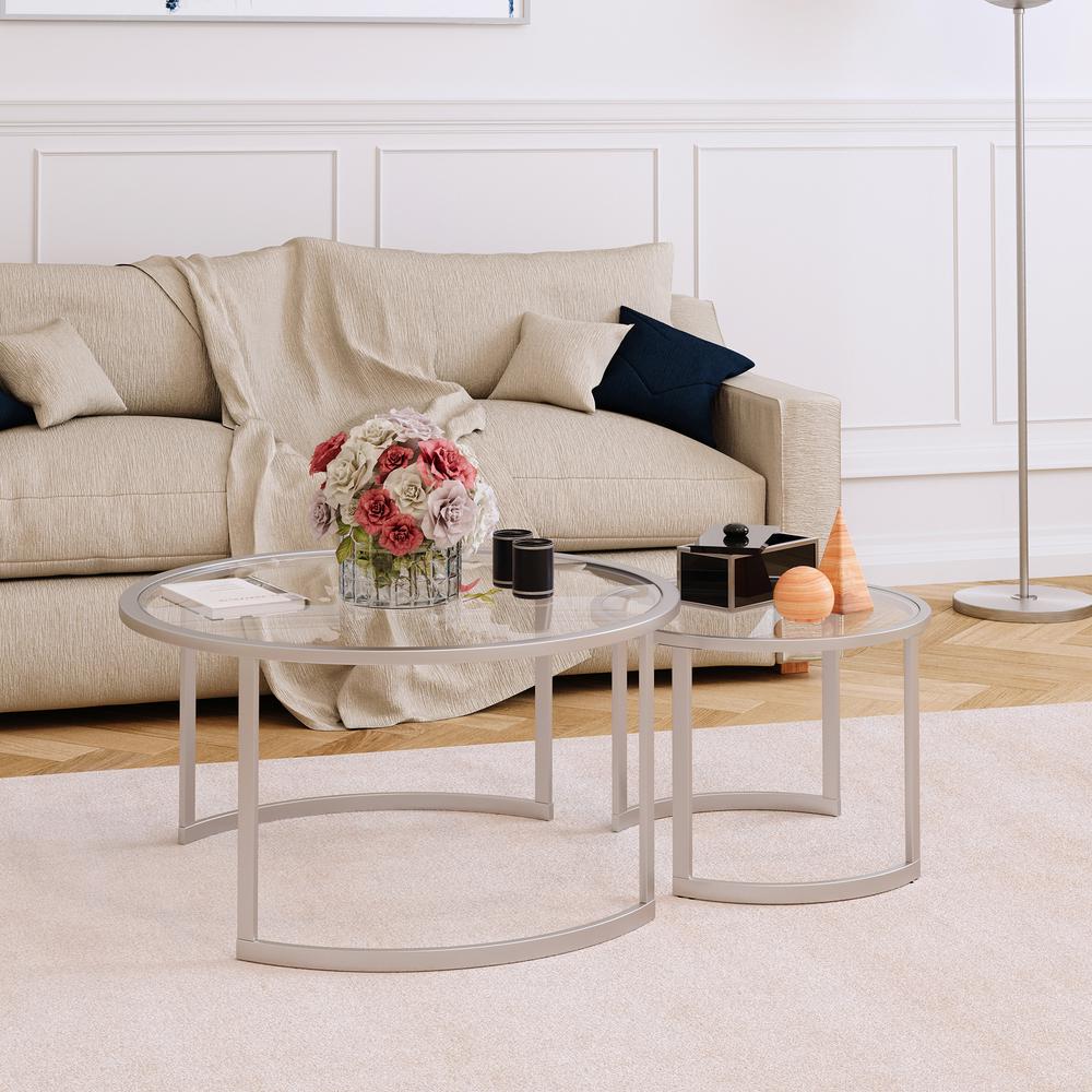 Mitera Round Nested Coffee Table in Satin Nickel. Picture 2