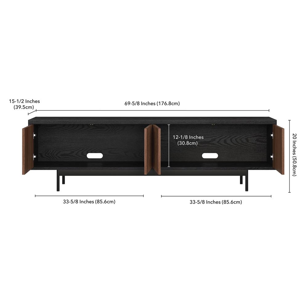 Whitman Rectangular TV Stand for TV's up to 75" in Black Grain/Satin Walnut. Picture 3