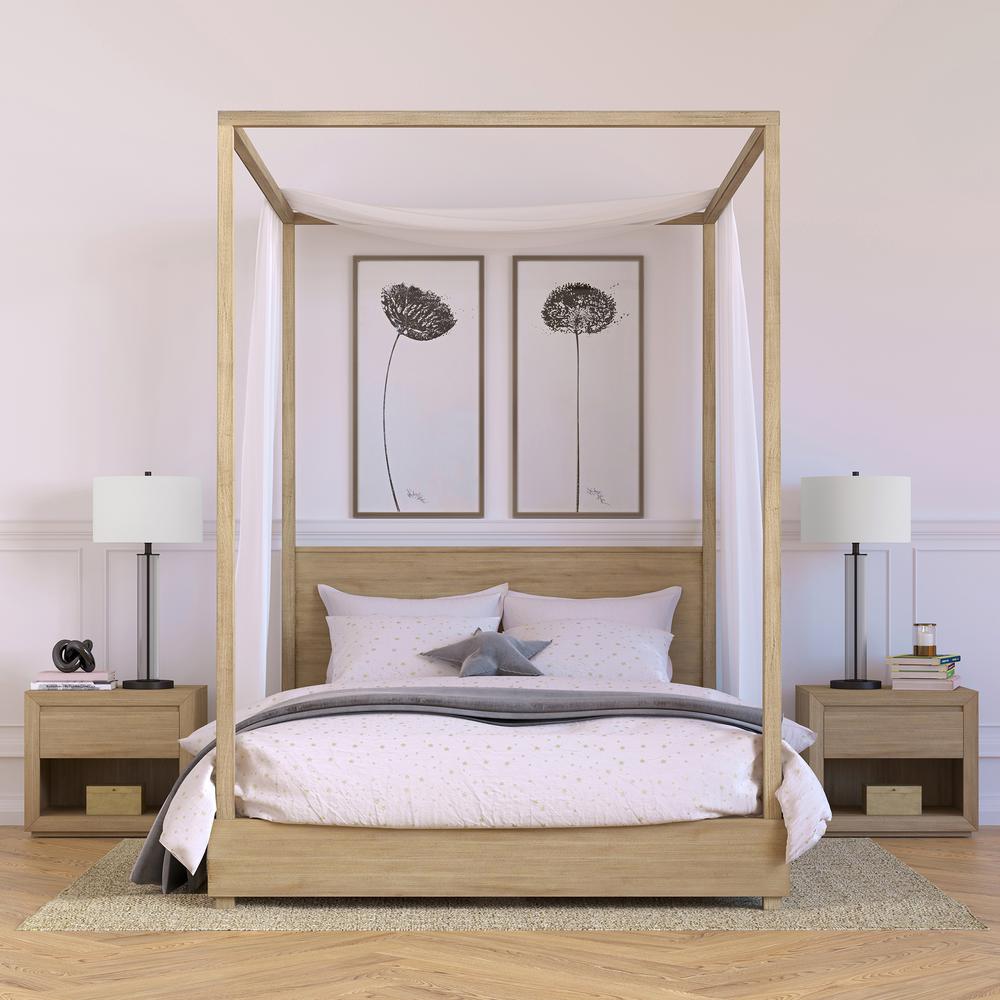 Harlow 29" Tall Table Lamp with Fabric Shade in Clear Glass/Blackened Bronze/White. Picture 3