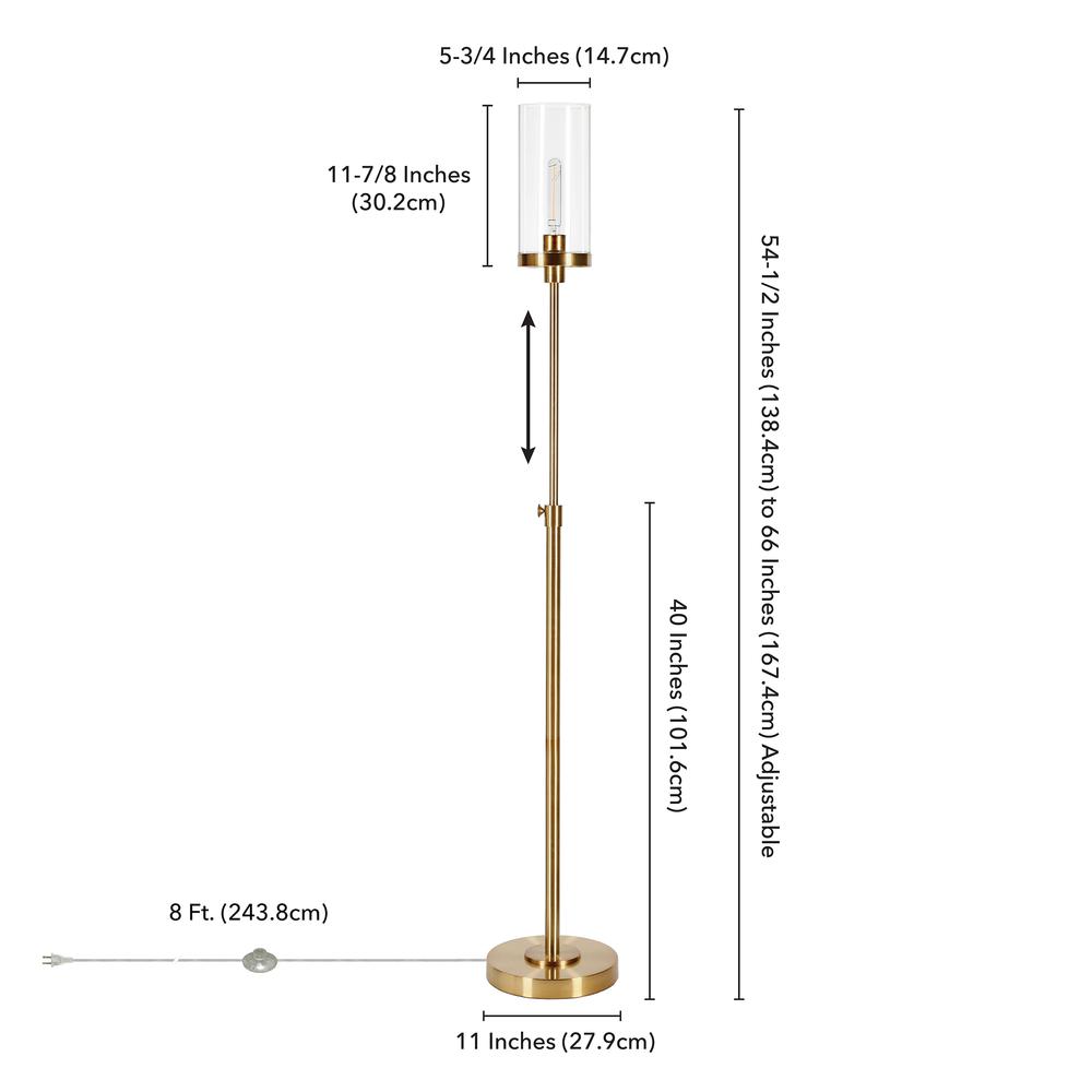 Frieda 66" Tall Floor Lamp with Glass Shade in Brass/Clear. Picture 4