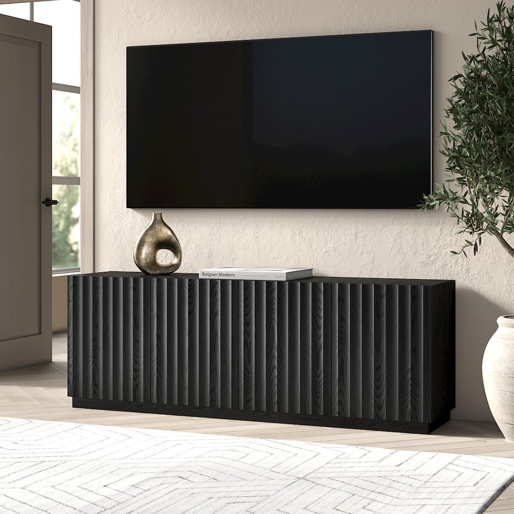 Marion Rectangular Fluted TV Stand for TV's up to 75" in Black Grain. Picture 4