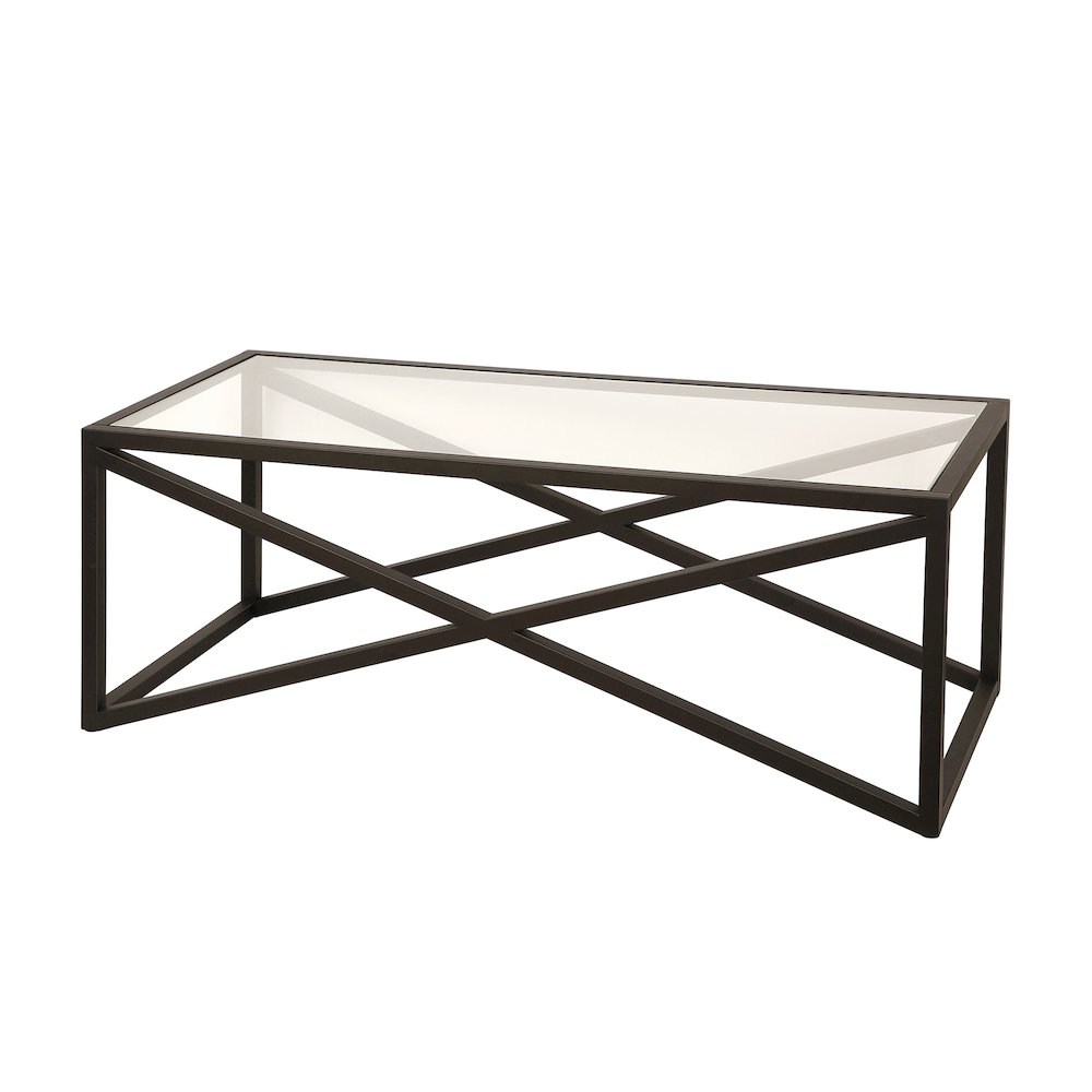 46" Rectangular Coffee Table with Glass Top, Black. Picture 4