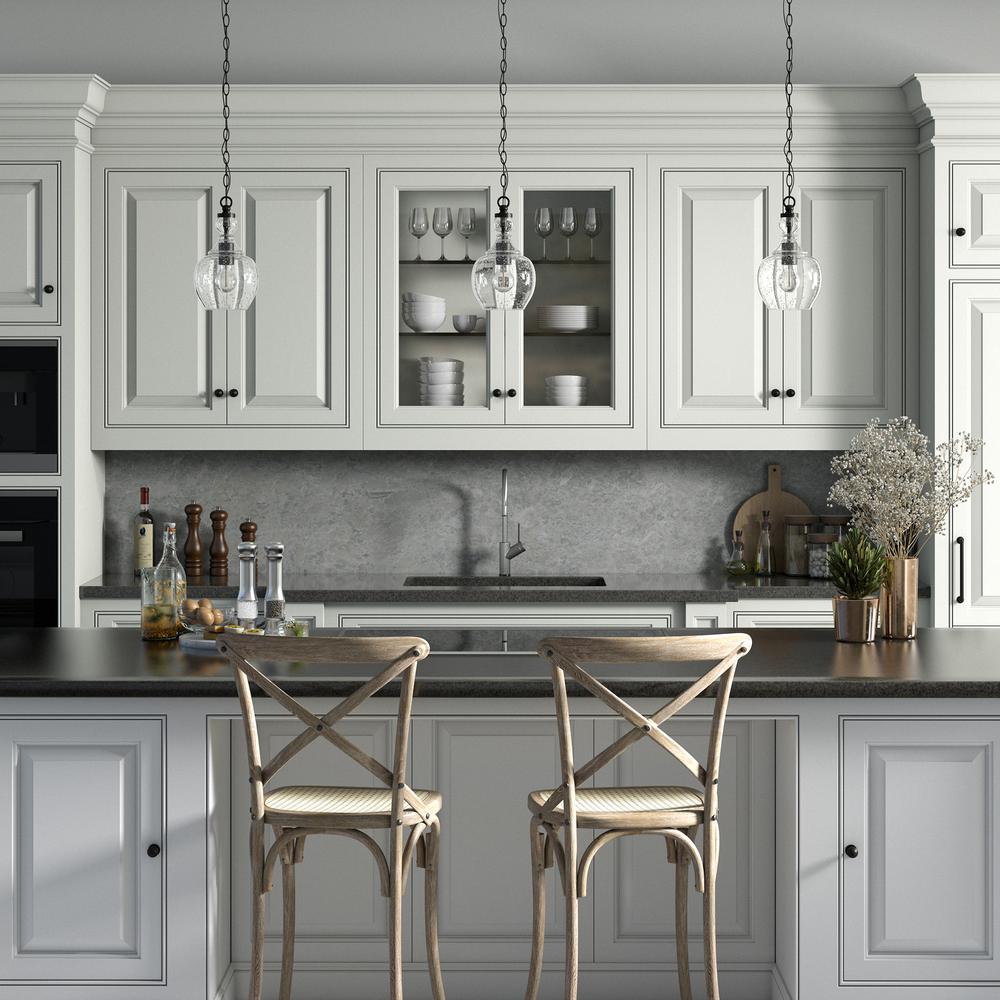 Verona 7" Wide Pendant with Glass Shade in Blackened Bronze/Seeded. Picture 3