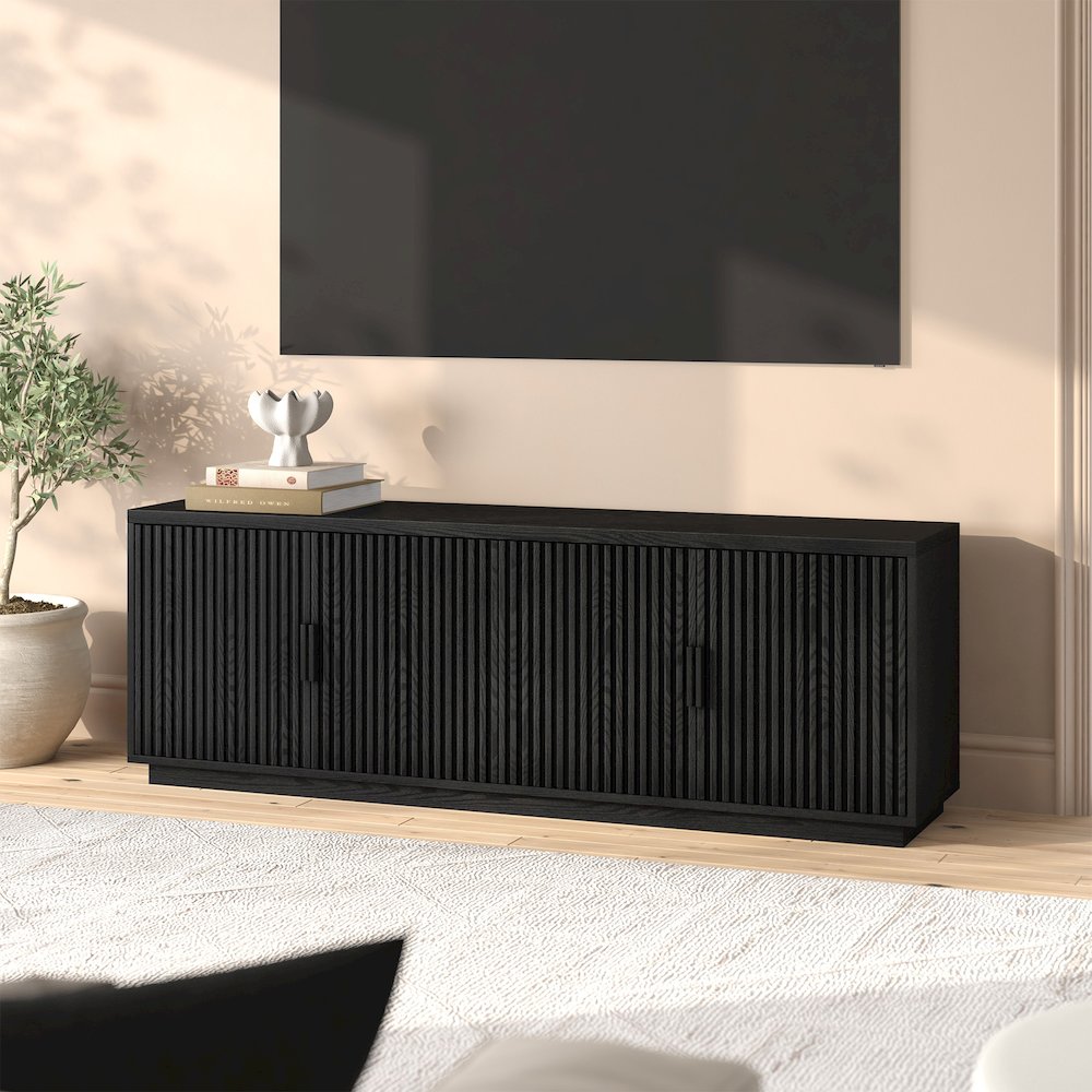 Mero Rectangular TV Stand for TV's up to 75" in Black Grain. Picture 5