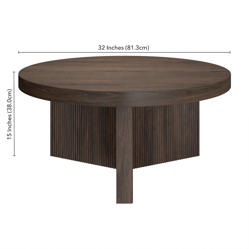 Holm 32" Wide Round Coffee Table in Alder Brown. Picture 5