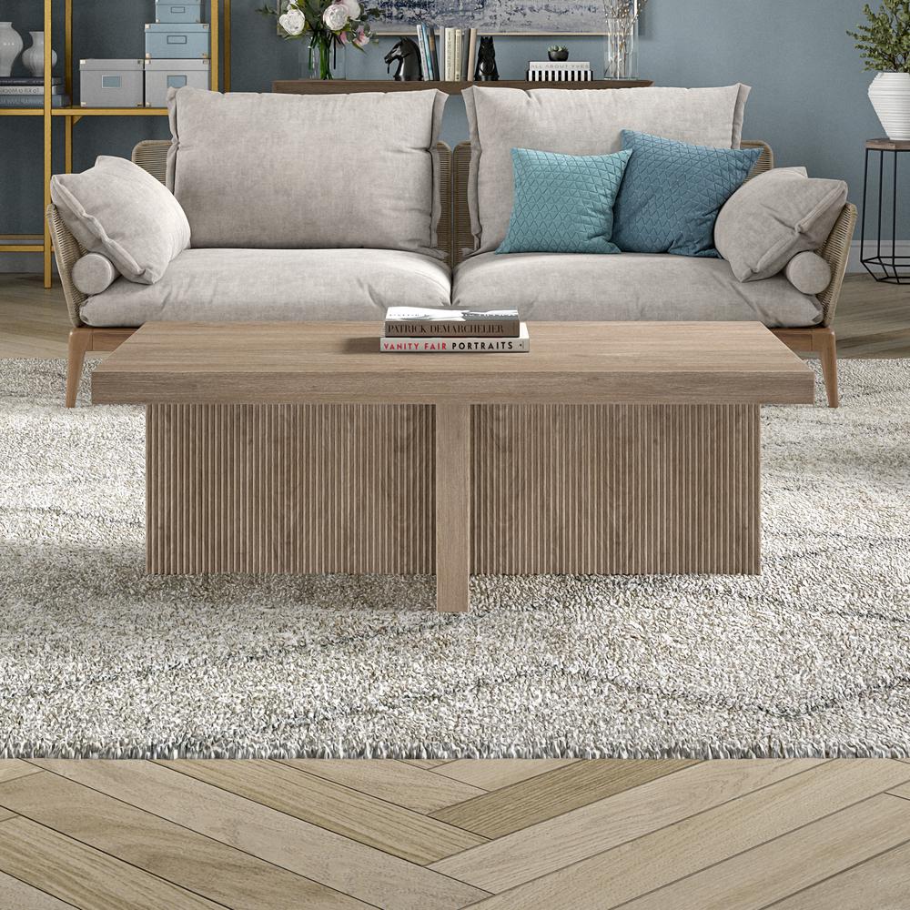 Holm 44" Wide Rectangular Coffee Table in Antiqued Gray Oak. Picture 4