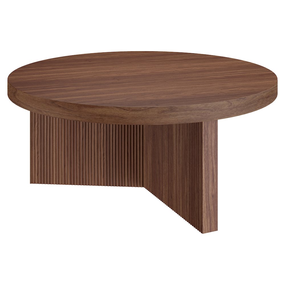 Holm 36" Wide Round Coffee Table in Satin Walnut. Picture 1