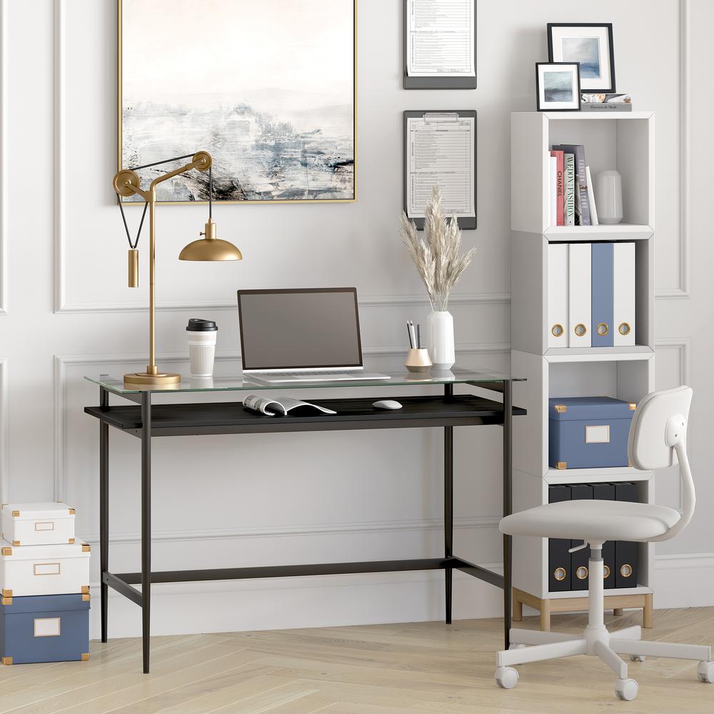 Eaton Rectangular 46'' Wide Desk with MDF Shelf in Blackened Bronze/Black Grain. Picture 4
