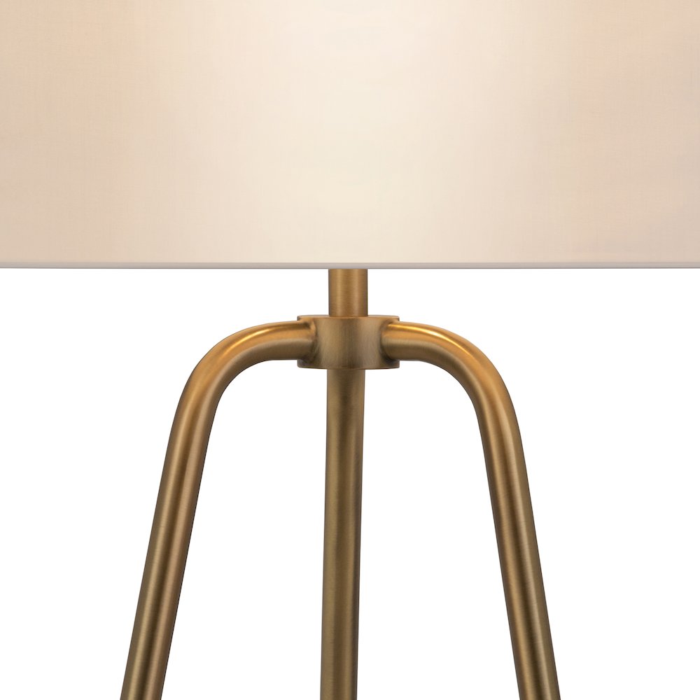 25" Mid-Century Modern 1-Light Table Lamp with White Fabric Drum Shade, Gold. Picture 7