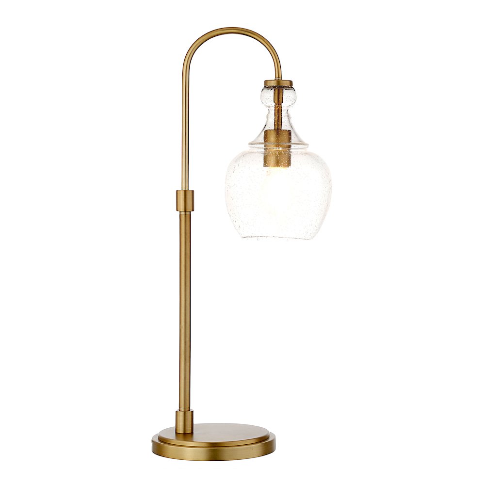 27" Mid-Century 1-Light Table Lamp with Glass Dome Shade, Brushed Gold. Picture 4