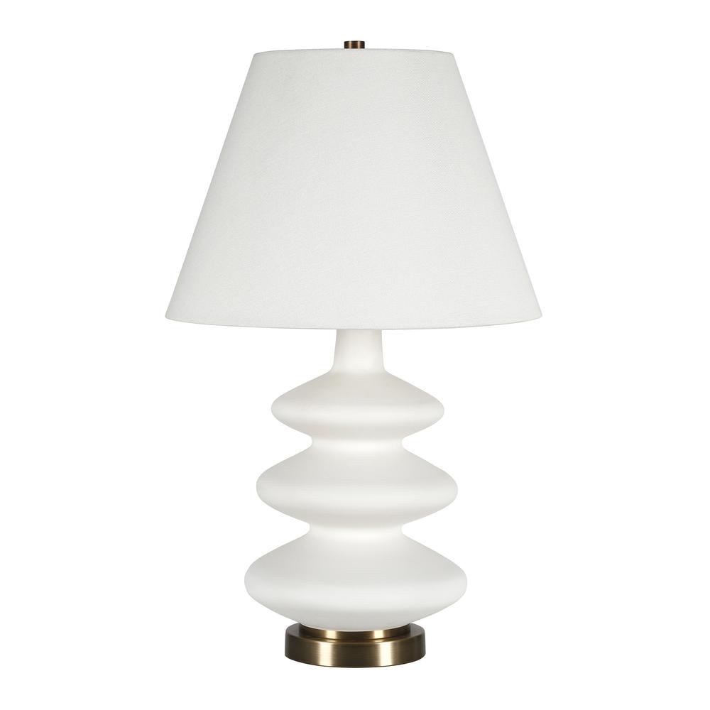 Carleta 26.5" Tall Triple Gourd Table Lamp with Fabric Shade in White/White. Picture 1