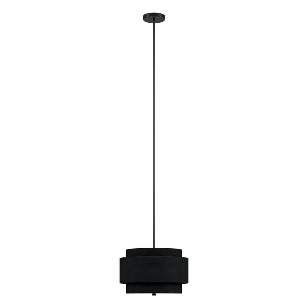 16" Wide 2-Light Pendant with Tiered Fabric Shade in Blackened Bronze/Black. Picture 1