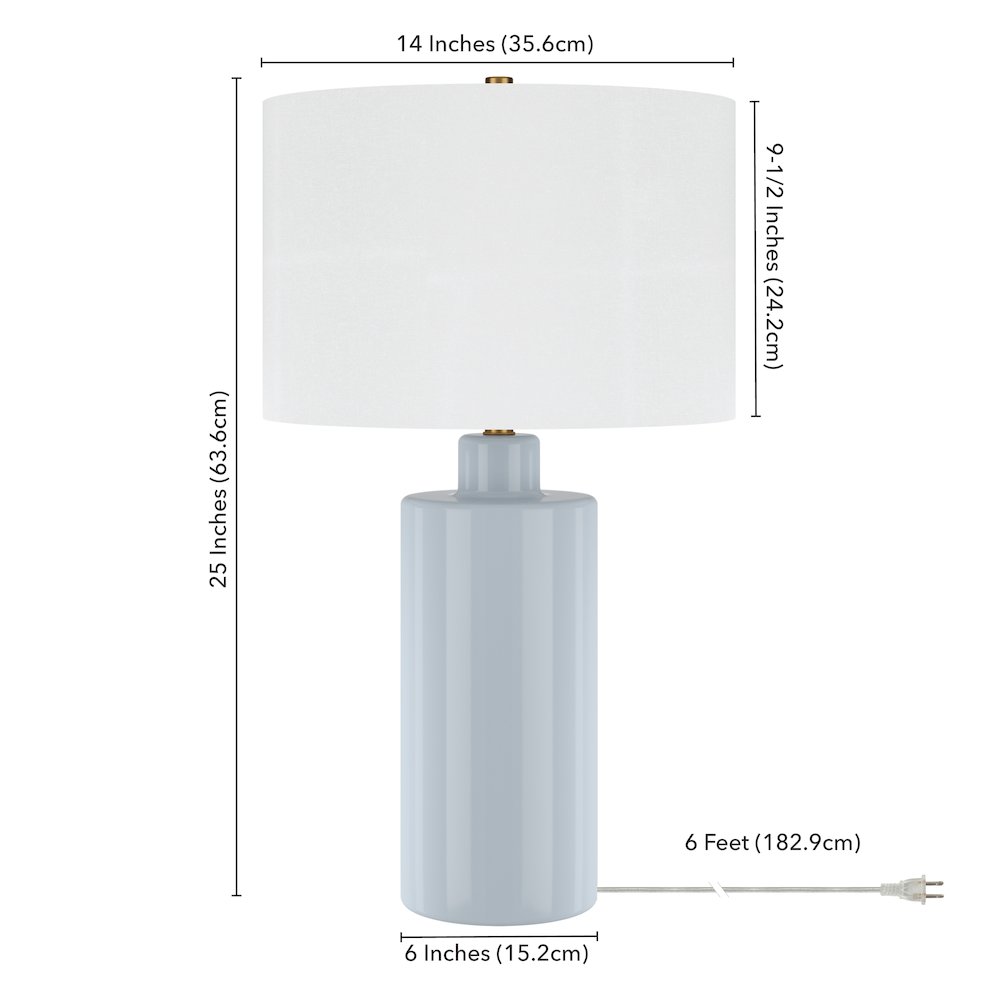 Selina 25" Tall Ceramic Table Lamp with Fabric Shade in Smoky Blue/White. Picture 5
