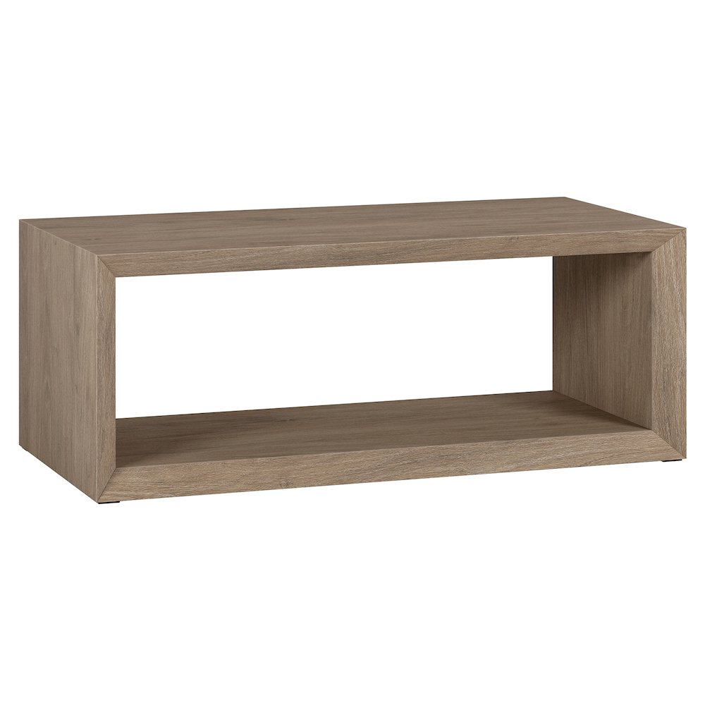 48" Rectangular Coffee Table with Open Storage Shelf, Weathered Gray. Picture 1