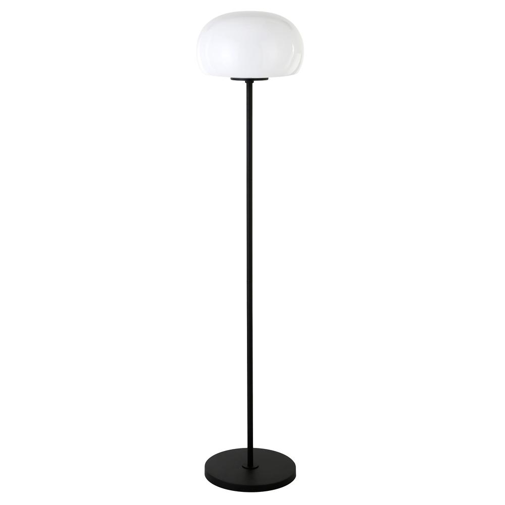 Amanita 62.25" Tall Floor Lamp with Glass Shade in Blackened Bronze/White Milk. Picture 1