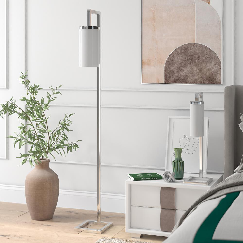 Malva 67.75" Tall Floor Lamp with Glass Shade in Polished Nickel/White Milk. Picture 2