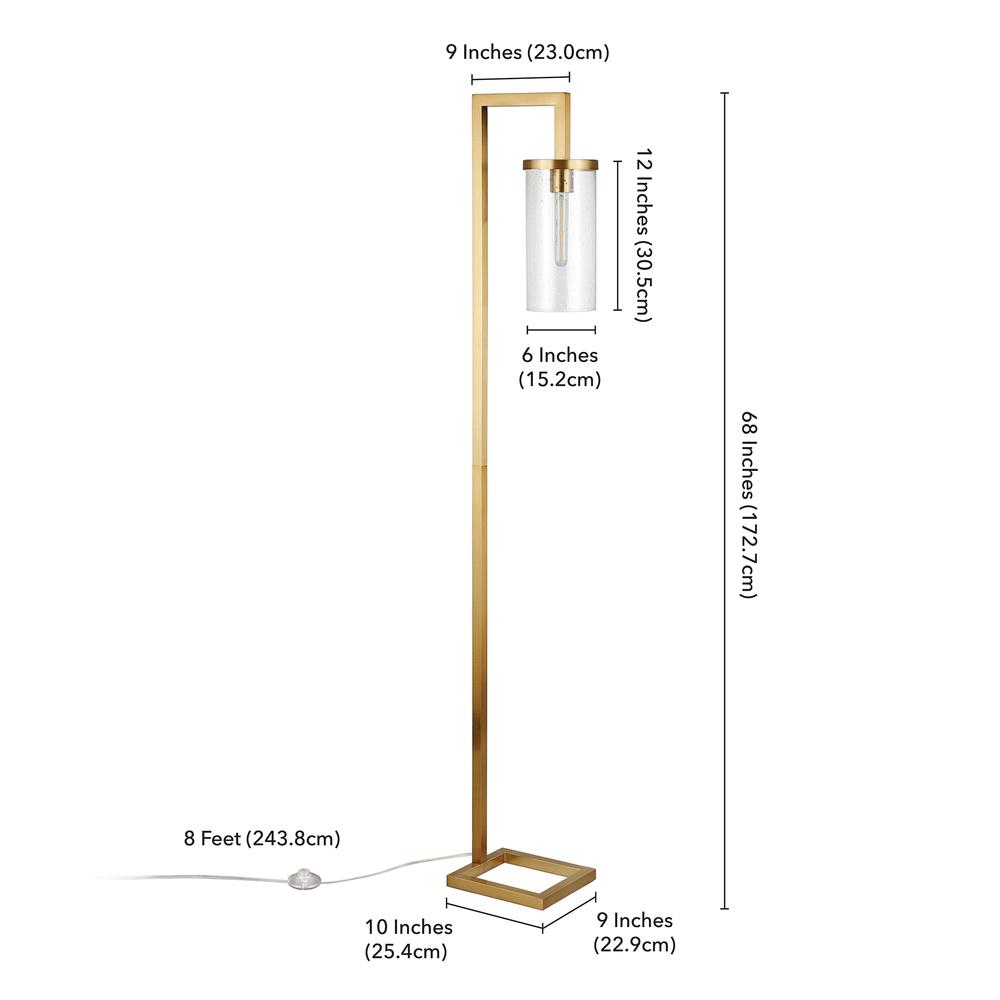 Malva 67.75" Tall Floor Lamp with Glass Shade in Brass/Seeded. Picture 5