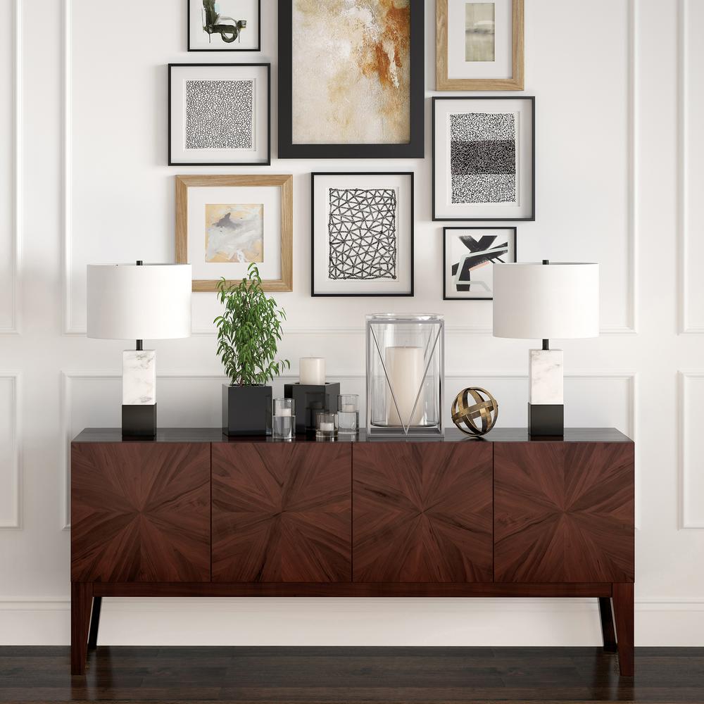 Lena 21.5" Tall Table Lamp with Fabric Shade in Marble/Blackened Bronze/White. Picture 3