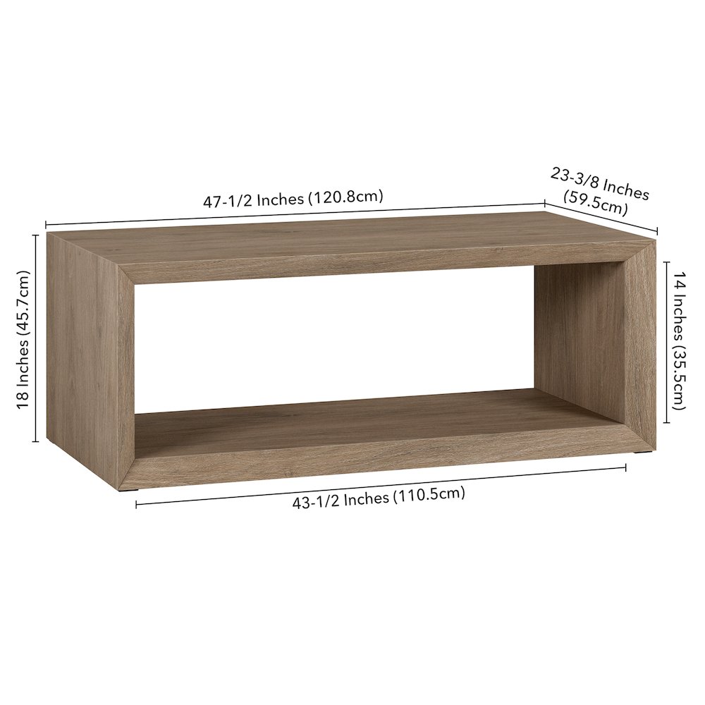 48" Rectangular Coffee Table with Open Storage Shelf, Weathered Gray. Picture 7