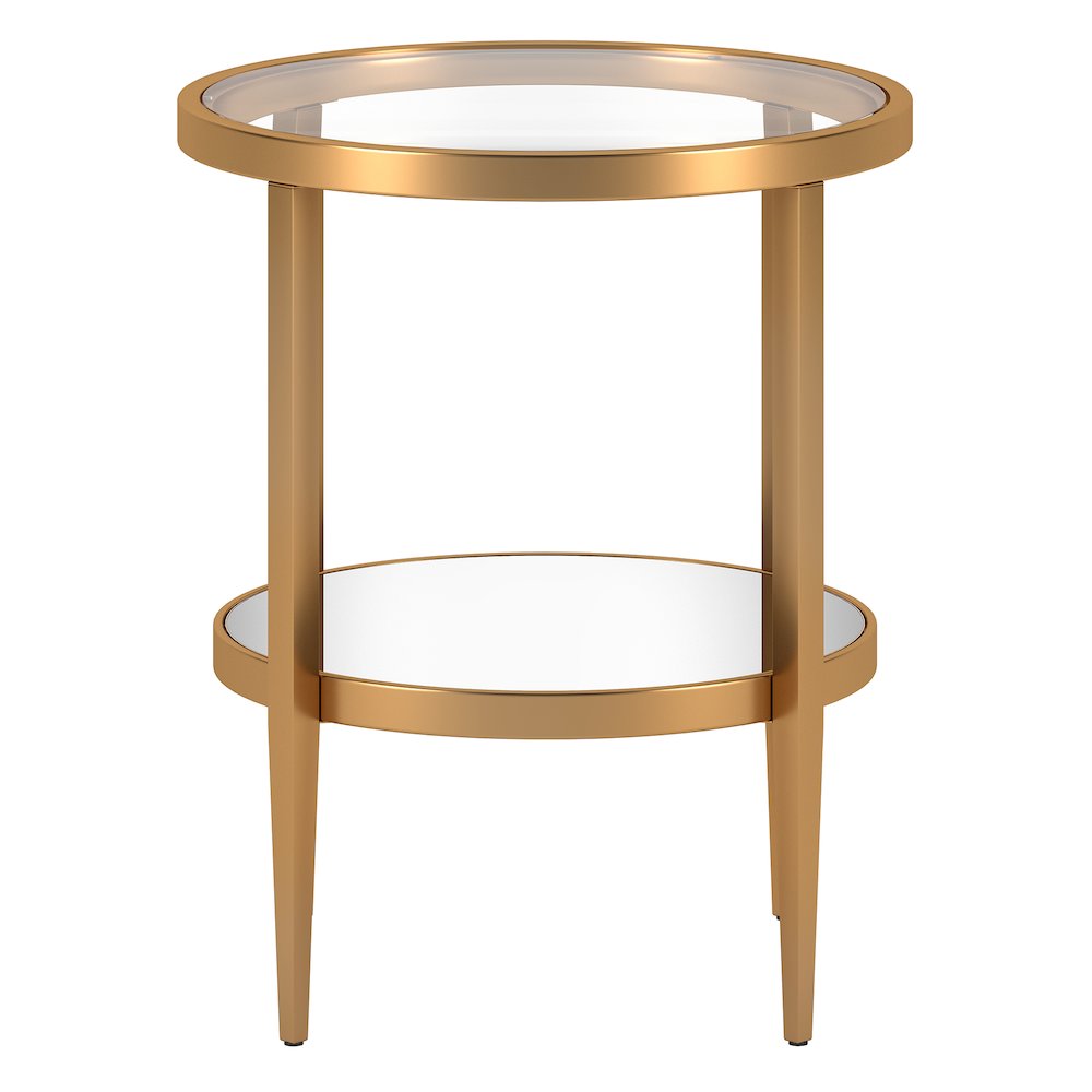 20" Modern Round End Table, Side Table, Nightstand with Open Shelf, Antique Gold. Picture 3